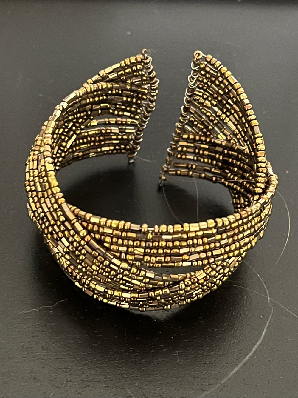Gold Beaded Multi-Strand Cuff Bracelet - Picture 2 of 3